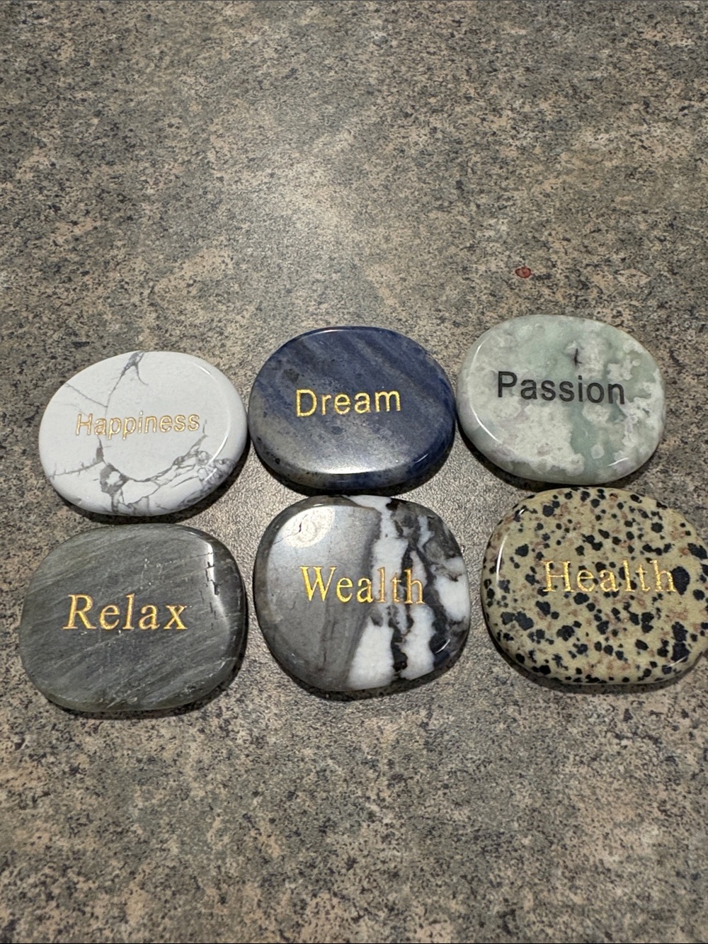 Inspirational Marble Pocket “Worry” Stones Set - Assorted Colors (6 Pack)